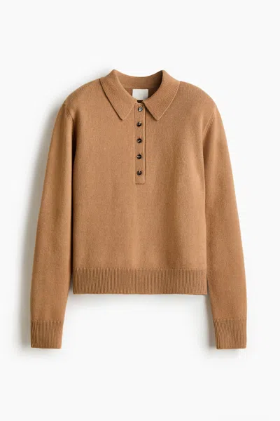 H&m Shoulder-pad Polo Sweater In Nude