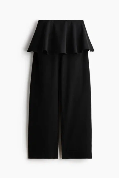 H&m Skirt-layered Barrel-leg Trousers In Black