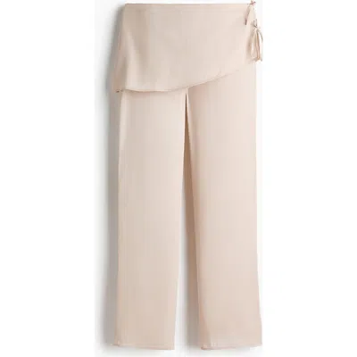 H&m Skirt-layered Satin Trousers In Nude