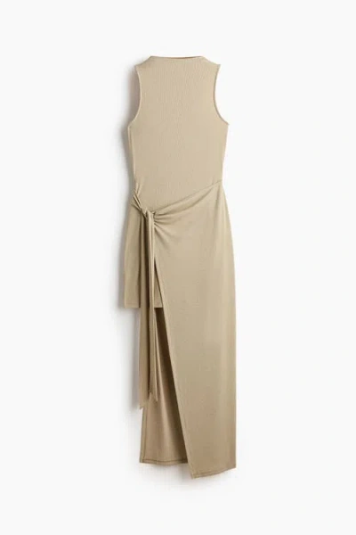 H&m Skirt-panel Ribbed Dress In Brown