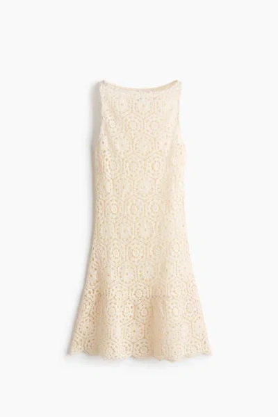 H&m Sleeveless Crochet-look Dress In White