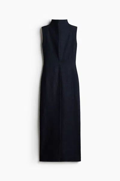 H&m Sleeveless Denim Dress In Dark Denim Blue