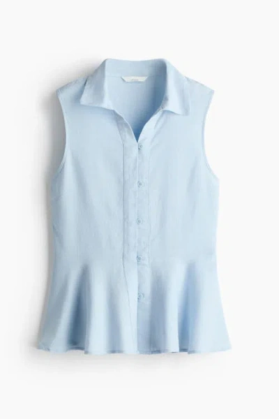 H&m Sleeveless Linen-blend Shirt In Blue