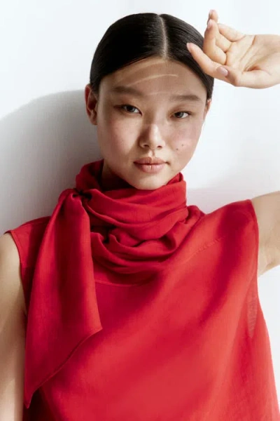 H&m Sleeveless Scarf-collar Blouse In Red