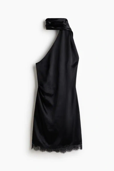 H&m Sleeveless Scarf-detail Dress In Black