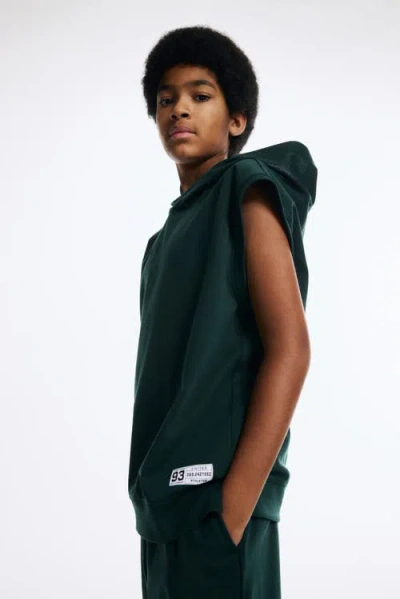 H&m Kids'  Sleeveless Sports Hoodie And Shorts With Drymove In Green