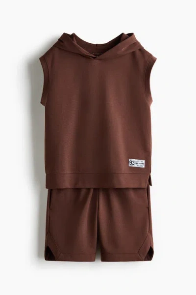H&m Kids'  Sleeveless Sports Hoodie Set With Drymove In Brown