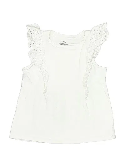 Pre-owned H&m Kids' Sleeveless Top Ivory Ruffles Neckline Tops In White