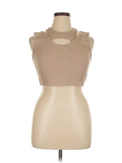 Pre-owned H&m Sleeveless Top Tan Keyhole Neckline Tops In Brown