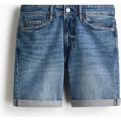 H&m Slim Denim Shorts In Blue