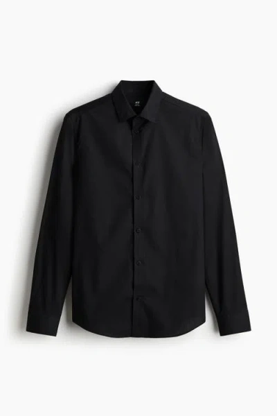 H&m Slim Fit Easy-iron Shirt In Black