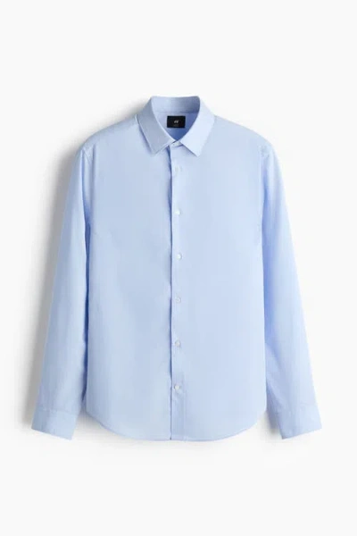 H&m Slim Fit Easy-iron Shirt In Blue
