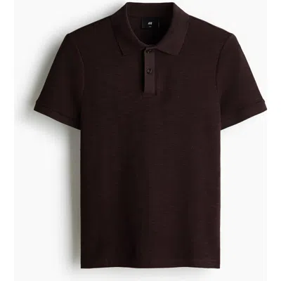 H&m Slim Fit Jacquard-knit Polo Shirt In Brown