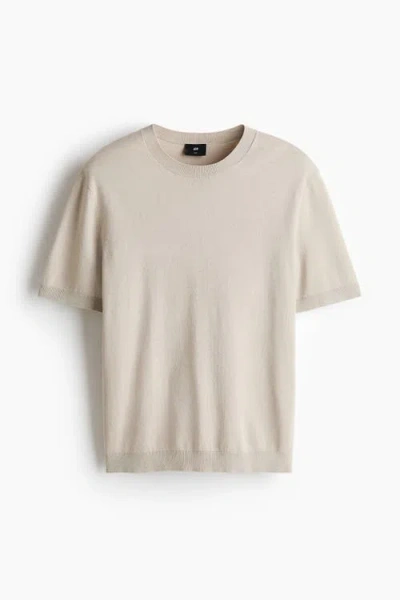 H&m Slim Fit Knitted T-shirt In Neutral
