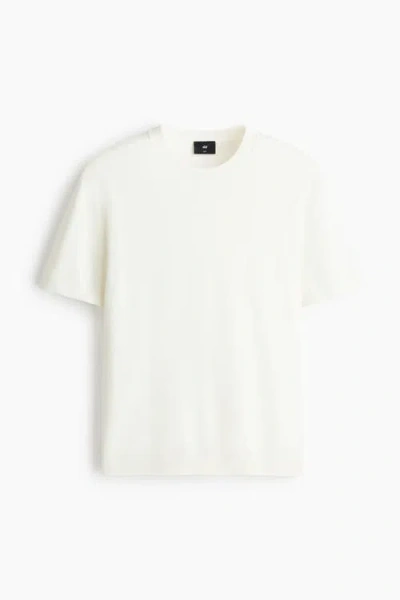 H&m Slim Fit Knitted T-shirt In White