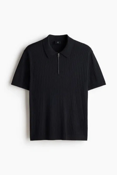 H&m Slim Fit Textured Polo Shirt In Blue
