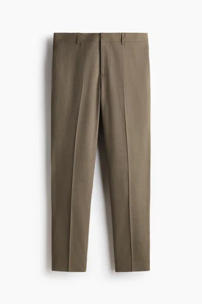 H&m Slim Fit Suit Trousers In Brown