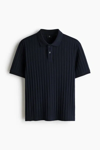 H&m Slim Fit Textured Jersey Polo Shirt In Blue