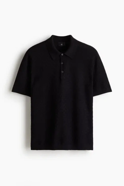 H&m Slim Fit Textured-knit Polo Shirt In Animal Print