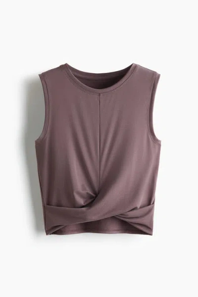 H&m Slim Fit Twist-detail Sports Vest Top In Brown