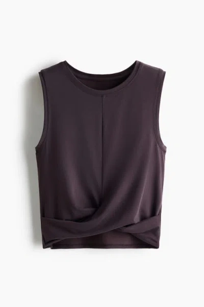 H&m Slim Fit Twist-detail Sports Vest Top In Brown