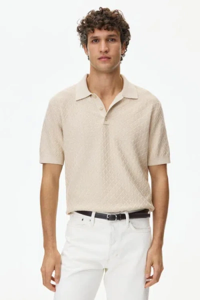 H&m Slim-fit Textured-knit Polo Shirt In Neutral