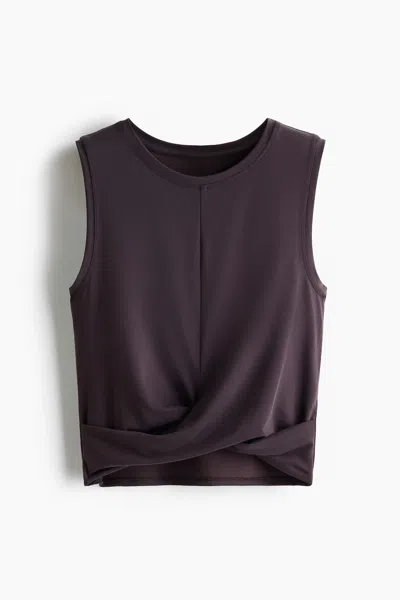 H&m Slim-fit Twist-detail Sports Tank Top In Burgundy