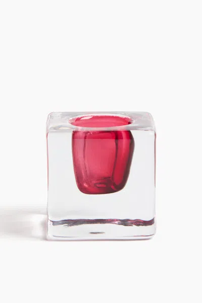 H&m Small Glass Candlestick In Red/transparent