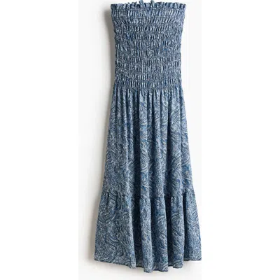 H&m Smocked Bandeau Dress In Blue