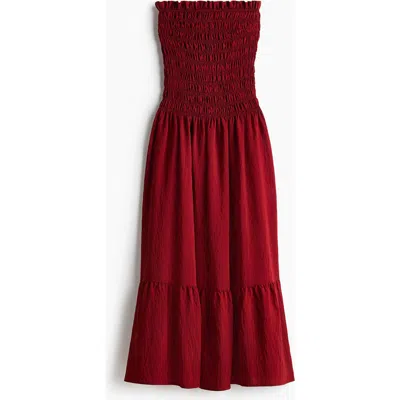 H&m Smocked Bandeau Dress In Burgundy