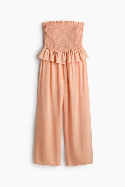 H&m Smocked Bandeau Jumpsuit In Pink