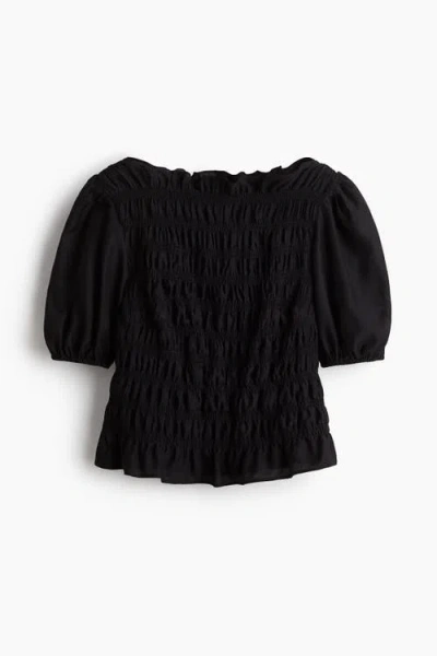 H&m Smocked Blouse In Black