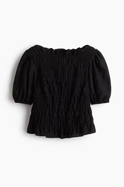 H&m Smocked Blouse In Black