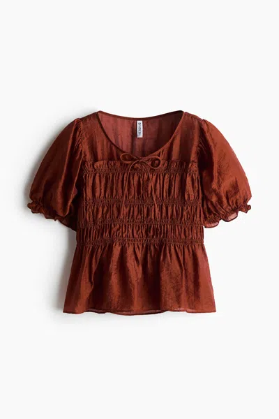 H&m Smocked Blouse In Brown