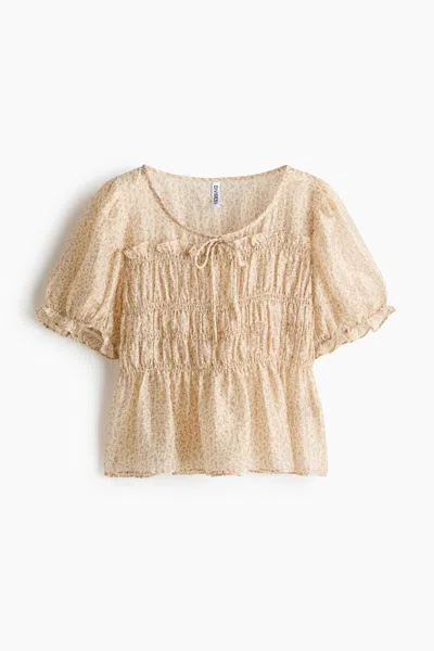 H&m Smocked Blouse In Neutral
