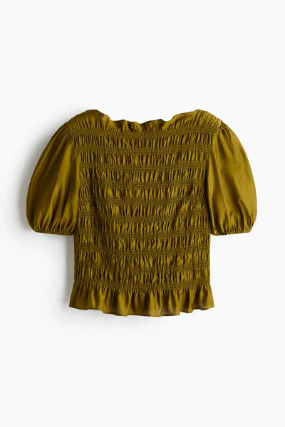 H&m Smocked Blouse In Brown