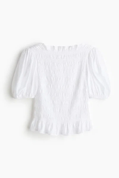 H&m Smocked Blouse In White