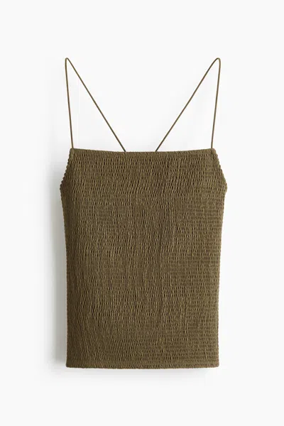 H&m Smocked Camisole Top In Green