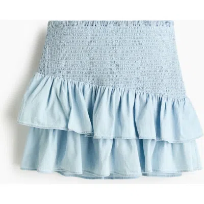 H&m Smocked Denim Skirt In Blue
