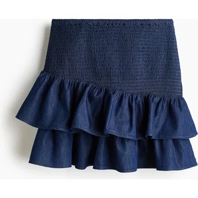 H&m Smocked Denim Skirt In Blue
