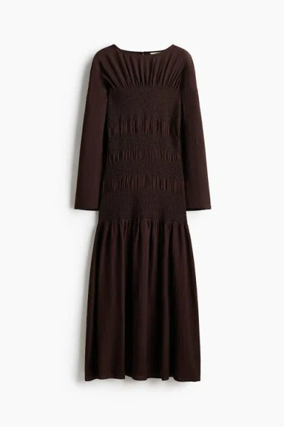 H&m Smocked Dress In Brown