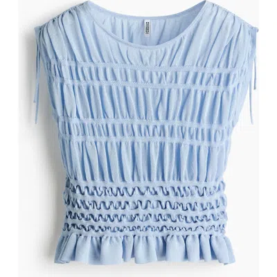 H&m Smocked Fine-knit Top In Blue