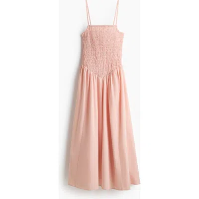 H&m Smocked Flared-skirt Dress In Pink