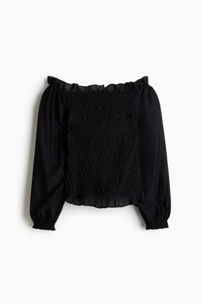 H&m Smocked Off-the Shoulder Blouse In Black