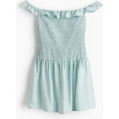 H&m Smocked Off-the-shoulder Dress In Blue