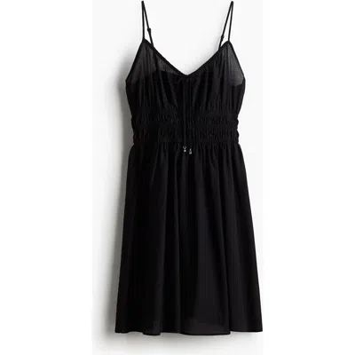 H&m Smocked Strappy Dress In Black