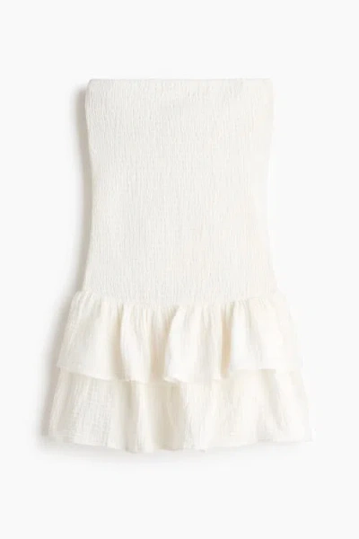 H&m Smocked Tiered Dress In White