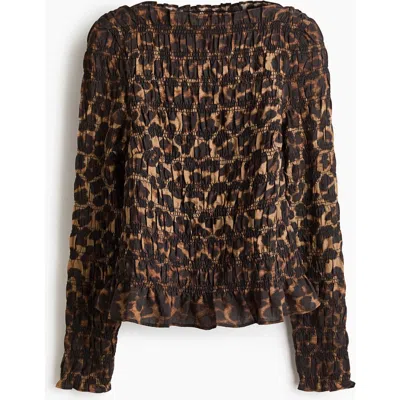 H&m Smocked Top In Brown