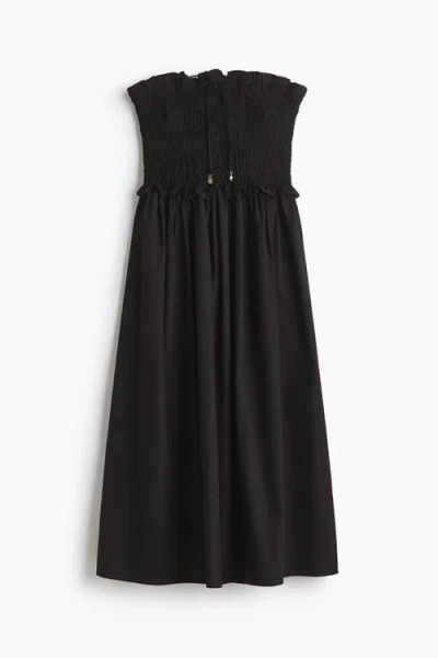 H&m Smocked-bodice Bandeau Dress In Black