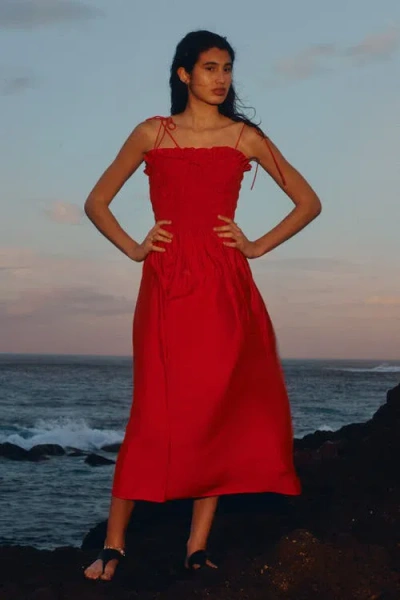 H&m Smocked-bodice Tie-strap Dress In Red